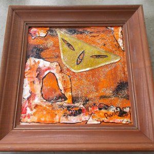 Original "Man Cave" acrylic collage painting, framed by Texas Artist Davila.